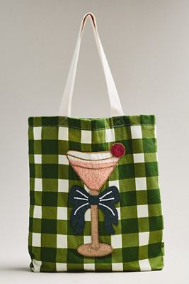 Printed Beaded Canvas Tote Bag