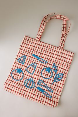Graphic Beaded Canvas Tote Bag