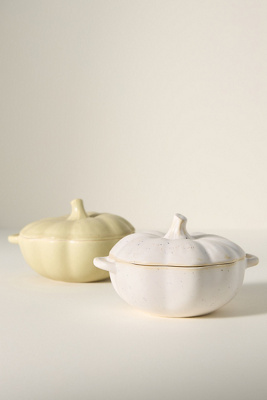 Anthropologie Speckled Stoneware Pumpkin Cocotte In Neutral