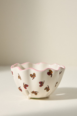 Anthropologie Georgie Handpainted Decaled Stoneware Berry Basket In White