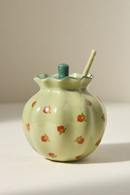 Georgie Handpainted Decaled Stoneware Honey Pot
