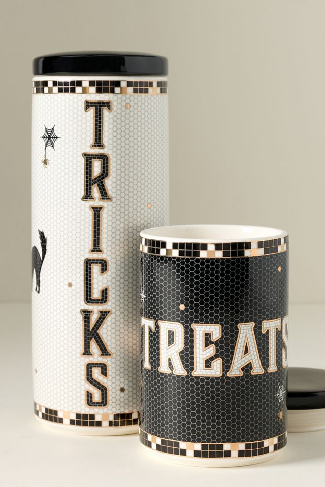Bistro Tile Stoneware 24k Gold Accent Halloween Canister #3