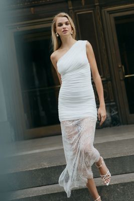 Shona Joy Martine Lace Gathered One-Shoulder Maxi Dress