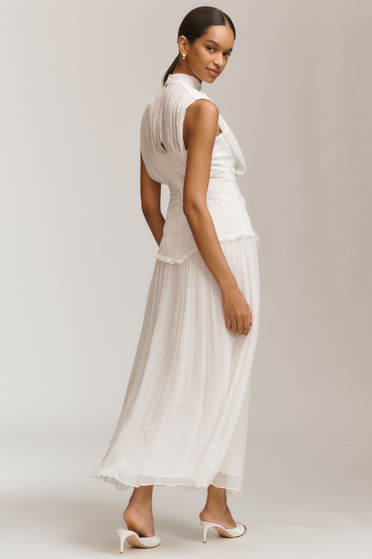 Shona Joy Clemence Chiffon High-Neck Midi Dress
