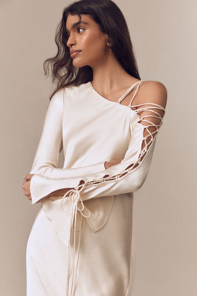 Shona Joy Nora Asymmetric Lace-Up Detail Maxi Dress #1