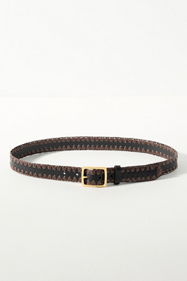 Rag & Bone Raffia Trim Boyfriend Leather Belt In Brown