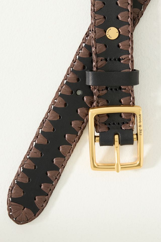 rag & bone Raffia Trim Boyfriend Leather Belt #1