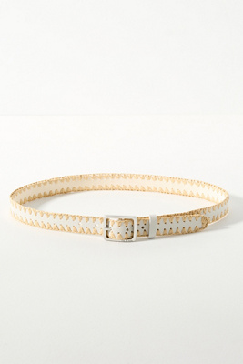 Rag & Bone Raffia Trim Boyfriend Leather Belt In Nude