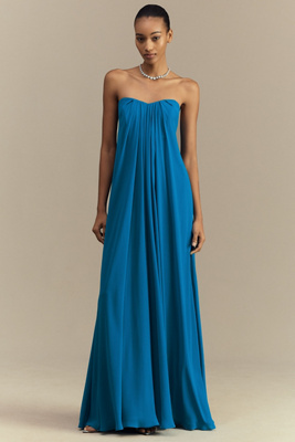 Liv Foster Brooke Strapless Chiffon Maxi Gown In Blue