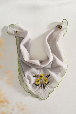 Elizabeth Gillett Embroidered Floral Cotton Bandana In Green
