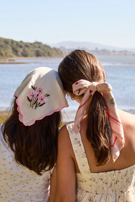 Elizabeth Gillett Embroidered Floral Cotton Bandana In Pink