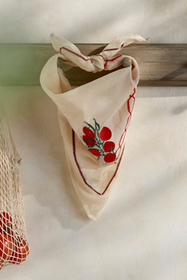 Elizabeth Gillett Embroidered Tomato Cotton Bandana In Red