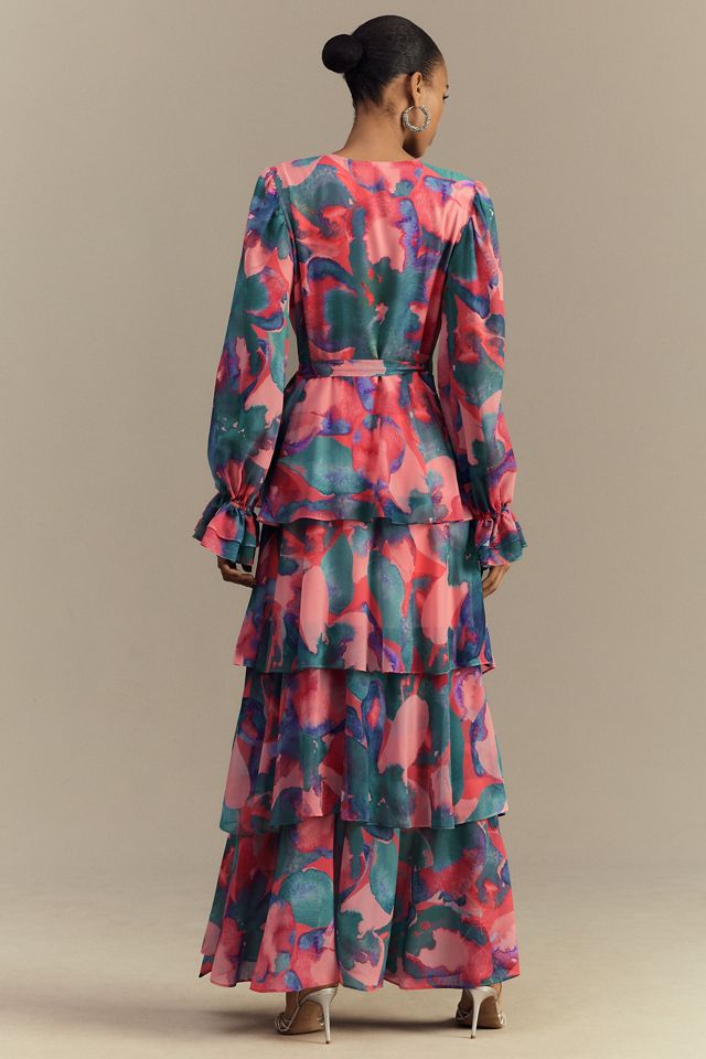 Hutch Bardot Long-Sleeve Tiered Wrap Maxi Dress #1