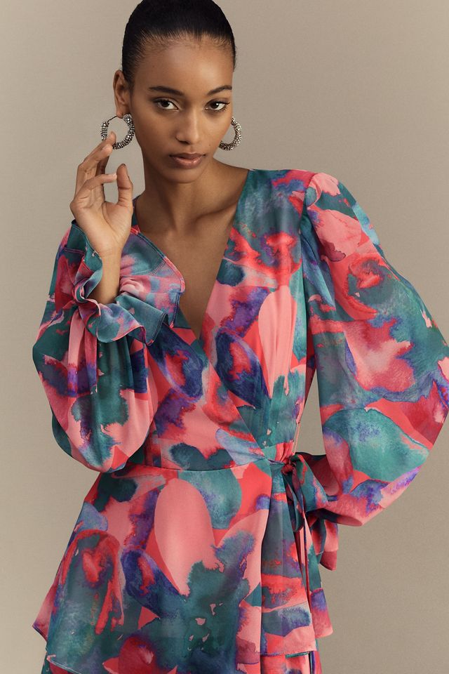 Hutch Bardot Long-Sleeve Tiered Wrap Maxi Dress #2