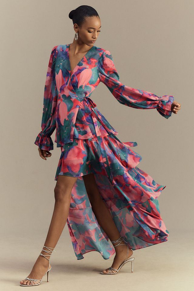 Hutch Bardot Long-Sleeve Tiered Wrap Maxi Dress #3