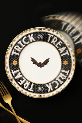 Bistro Tile Stoneware 24k Gold Accent Halloween Dessert Plate