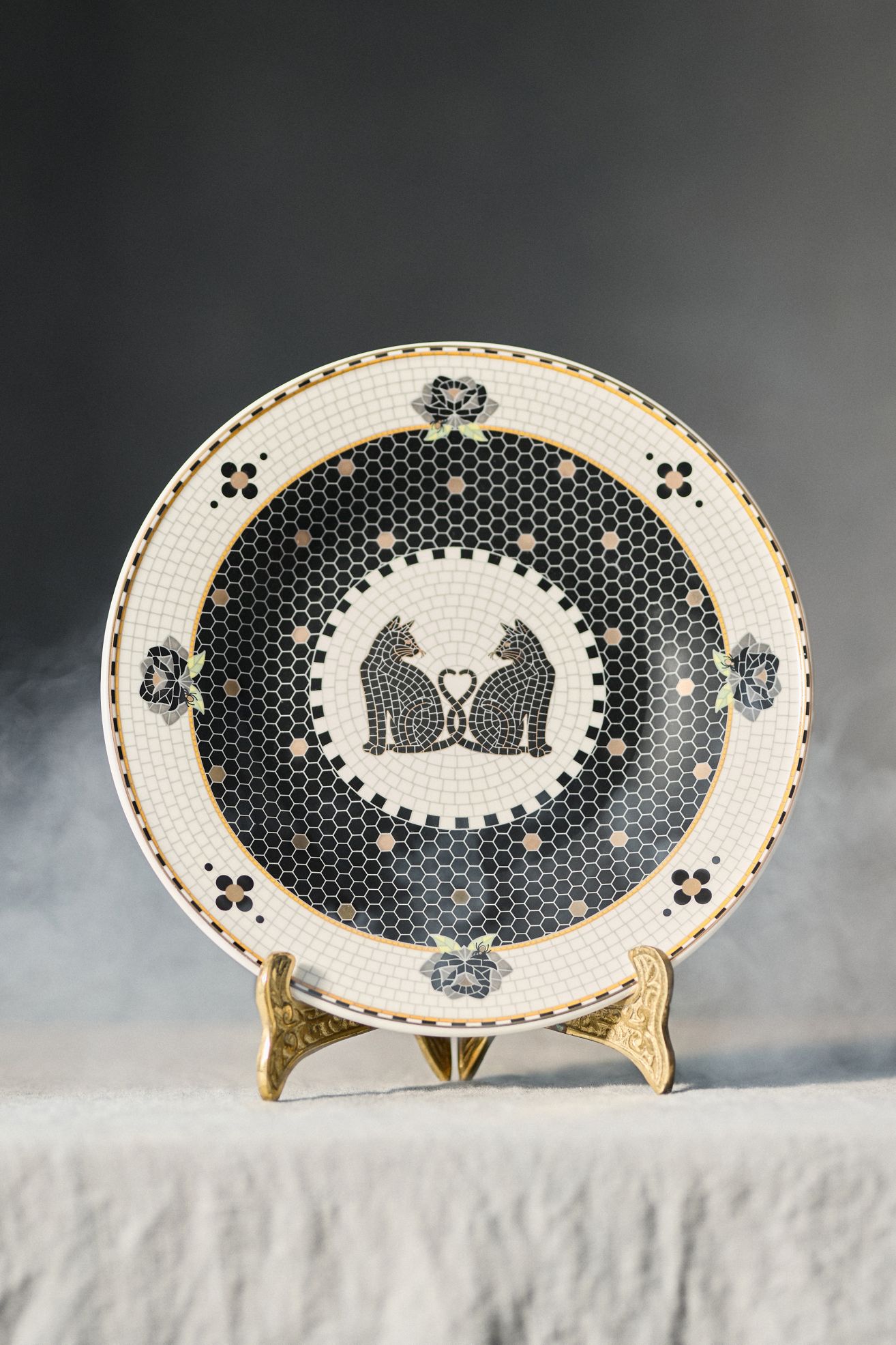 The Bistro Tile Stoneware Dessert Plate: Halloween Edition - Black Cat, Standard, One Size