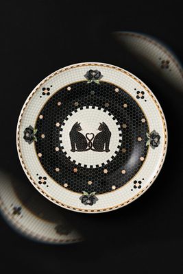 Bistro Tile Stoneware 24k Gold Accent Halloween Dessert Plate