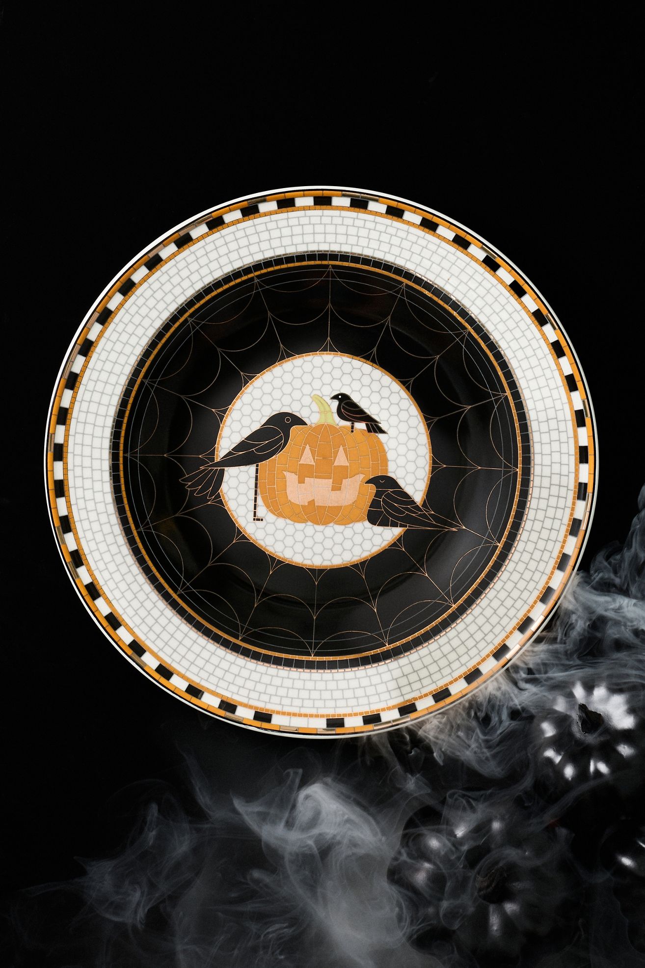 Bistro Tile Stoneware 24k Gold Accent Halloween Dessert Plate - Jack-O-Lantern, One Size