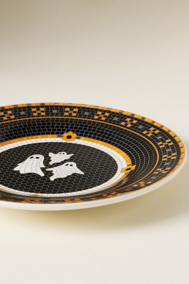 Bistro Tile Stoneware 24k Gold Accent Halloween Dessert Plate #2