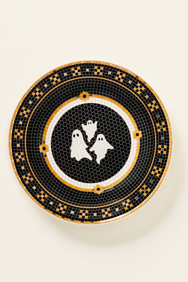 Bistro Tile Stoneware 24k Gold Accent Halloween Dessert Plate #1