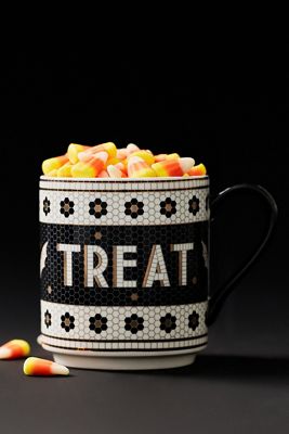 Bistro Tile Stoneware 24k Gold Accent Halloween Mug