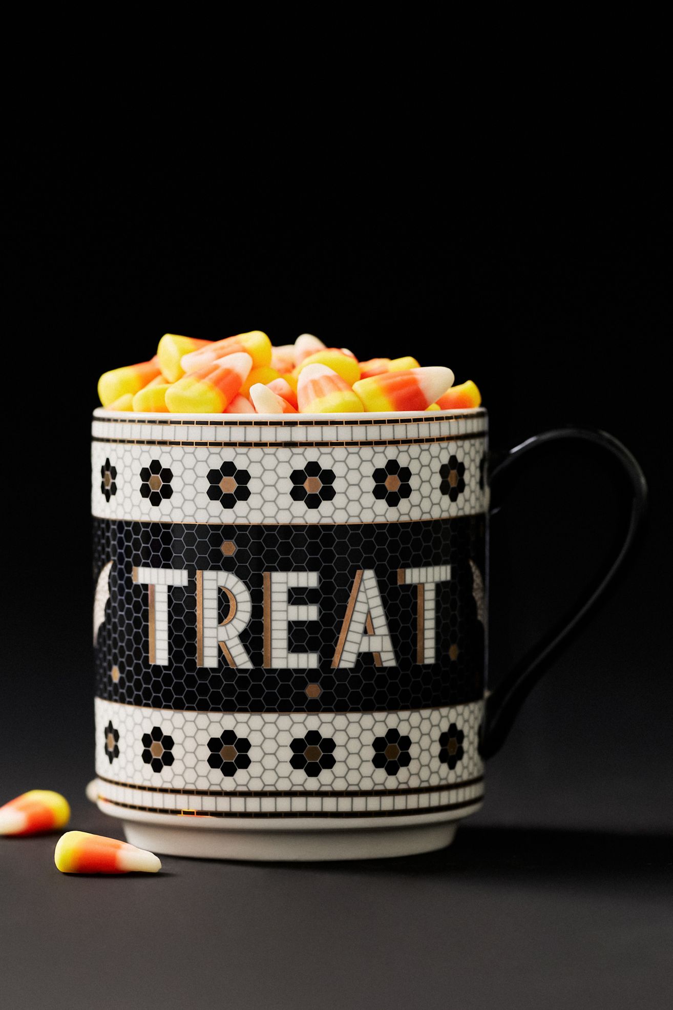 Bistro Tile Stoneware 24k Gold Accent Halloween Mug - Bat, One Size
