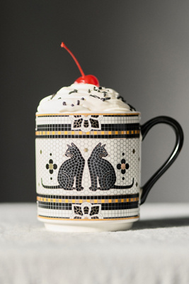 Anthropologie The Bistro Tile Stoneware Mug: Halloween Edition