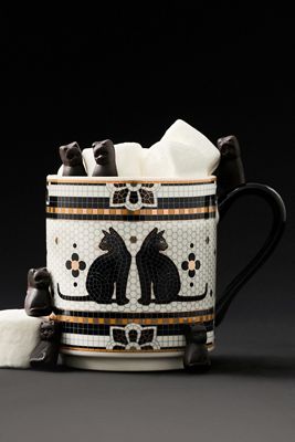 Bistro Tile Stoneware 24k Gold Accent Halloween Mug
