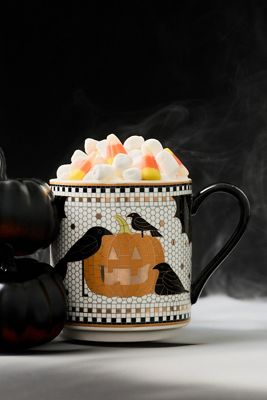 Bistro Tile Stoneware 24k Gold Accent Halloween Mug
