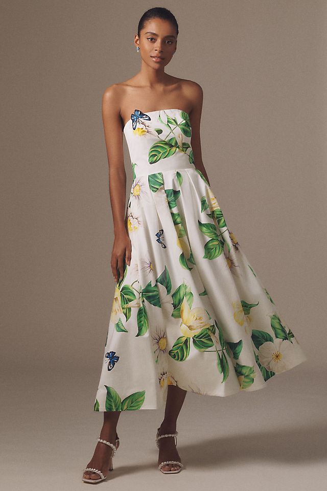 leo lin dresses - Ava Appliqu Floral Bustier Maxi Dress Side slit pockets.Lined.Imported.Web ID LEO LIN Lynn Strapless Bustier