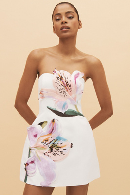 【Leo Lin】Applique Floral Bustier Mini Dress Rosario Appliqué Floral Bustier Mini Dress - Iris Print in