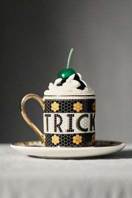 Anthropologie The Bistro Tile Stoneware Espresso Cup: Halloween Edition