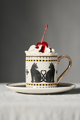 Anthropologie The Bistro Tile Stoneware Espresso Cup: Halloween Edition