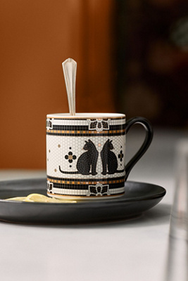 Bistro Tile Stoneware 24k Gold Accent Halloween Espresso Cup