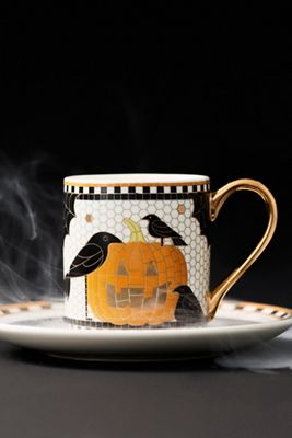Bistro Tile Stoneware 24k Gold Accent Halloween Espresso Cup