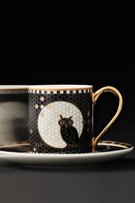 Bistro Tile Stoneware 24k Gold Accent Halloween Espresso Cup