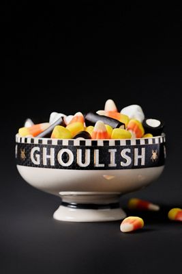 Bistro Tile Stoneware 24k Gold Accent Halloween Nut Bowl
