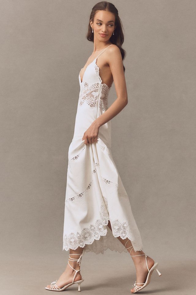 Retrofete Leilani Linen Blend V-Neck Tiered Lace Midi Dress #3