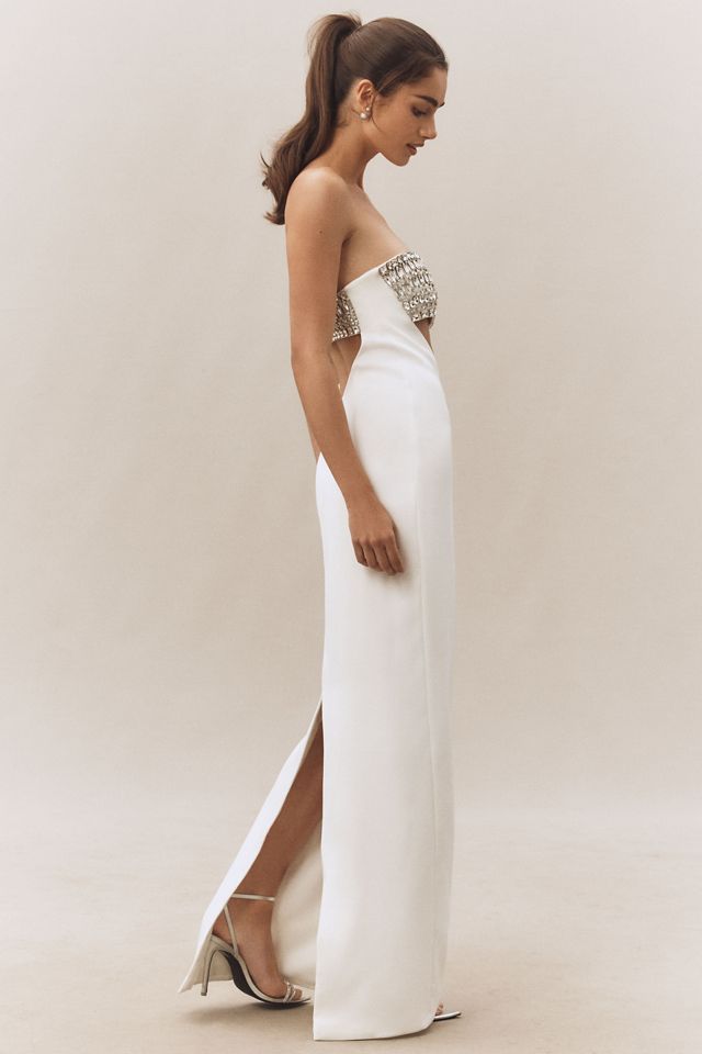 Retrofete Swan Strapless Embellished Cutout Maxi Dress #3
