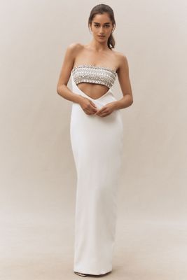 Retrofete Swan Strapless Embellished Cutout Maxi Dress