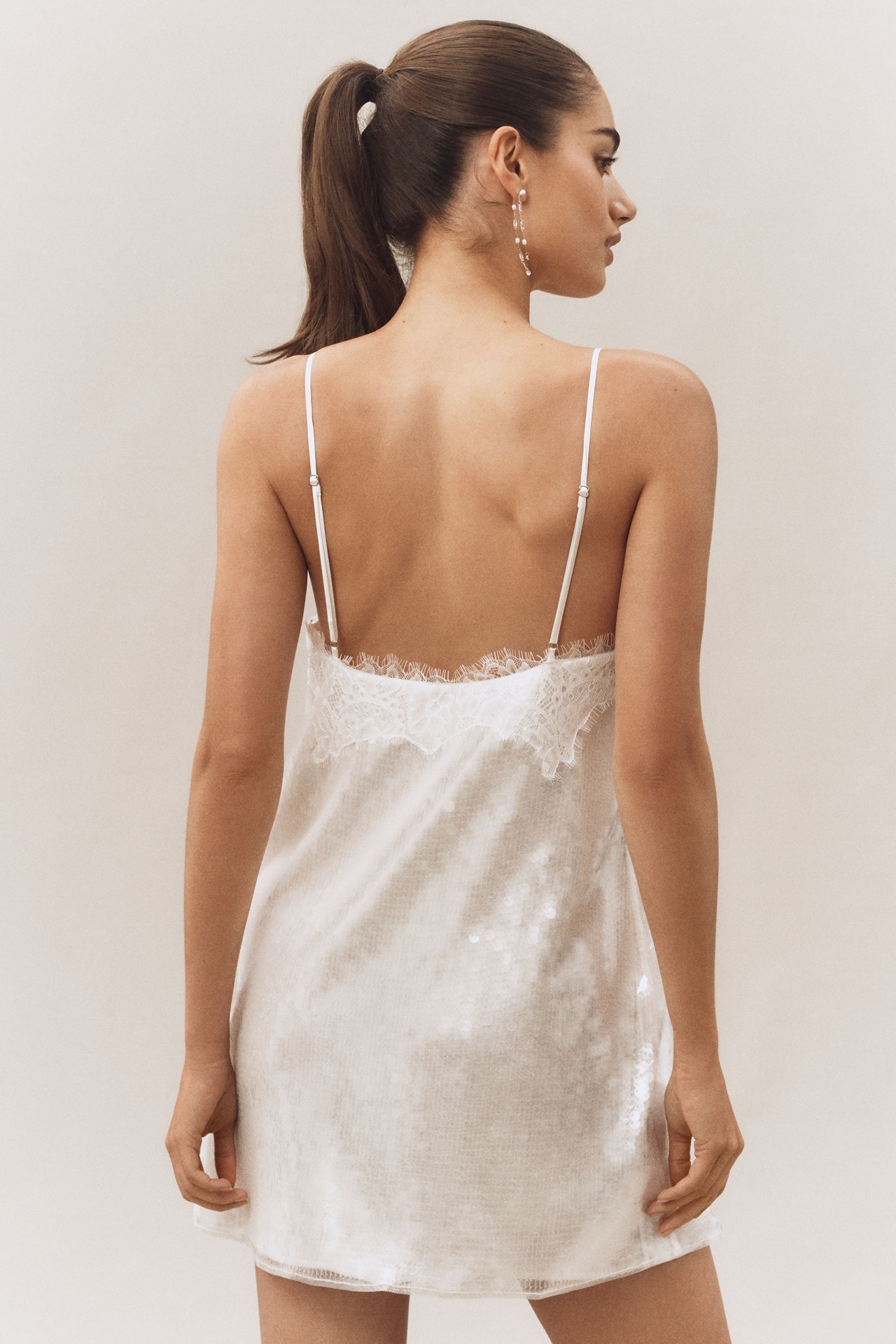Retrofete Olive Sequin Lace V-Neck Mini Slip Dress