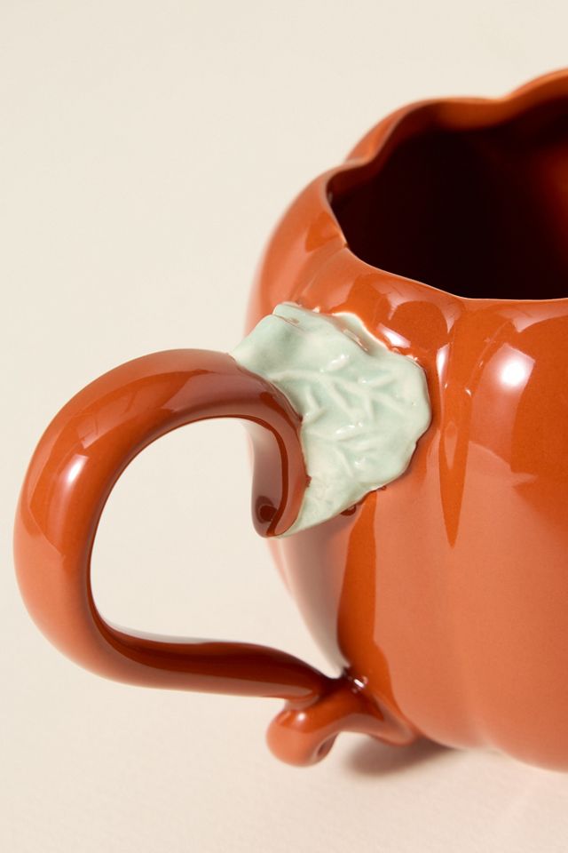 Figural Pumpkin Glazed Stoneware Mug