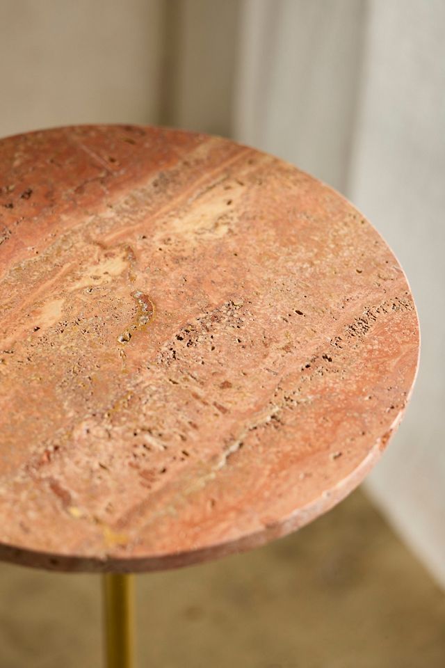 Red Travertine Side Table #1