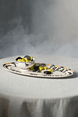 Anthropologie The Bistro Tile Stoneware Serving Platter: Halloween Edition