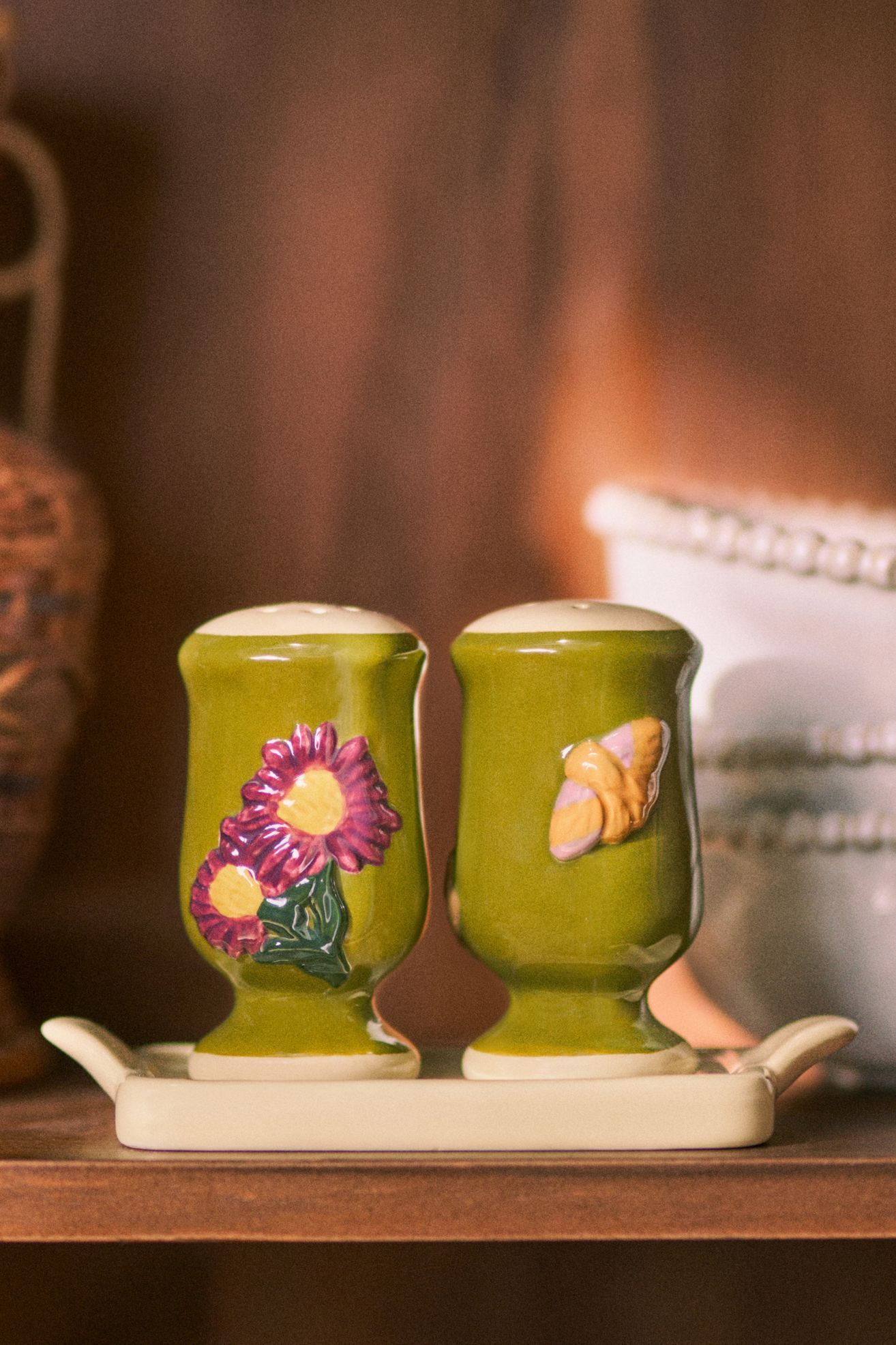 The Faye Icon Stoneware Salt & Pepper Shaker Set - Moss, Standard, One Size