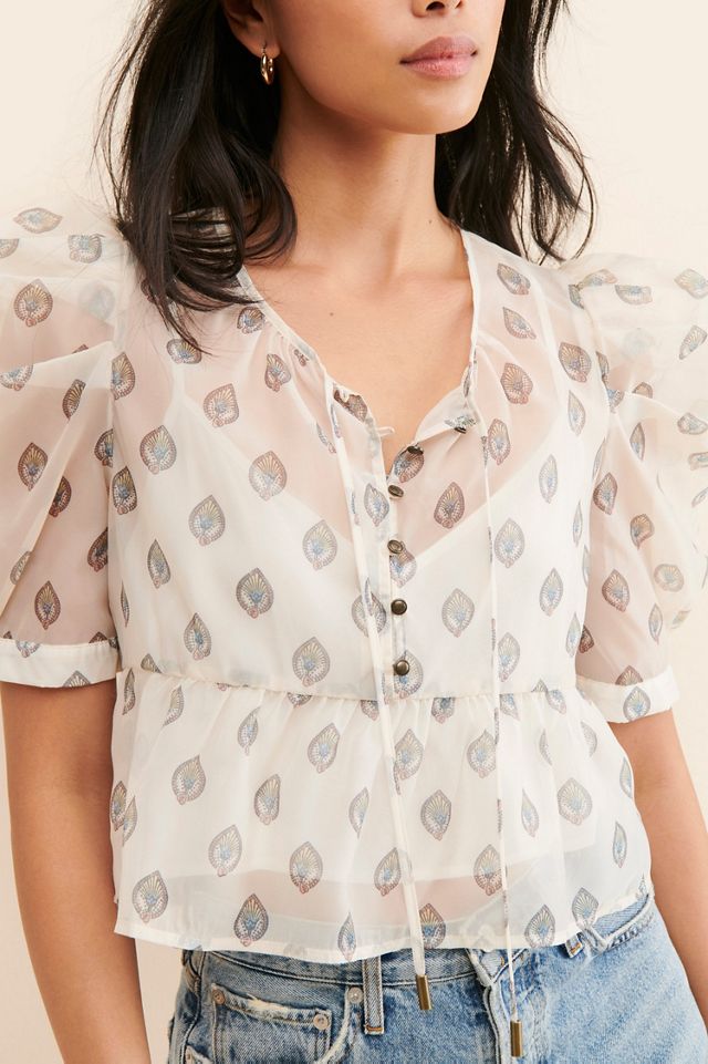 Puff-Sleeve Henley Blouse #2