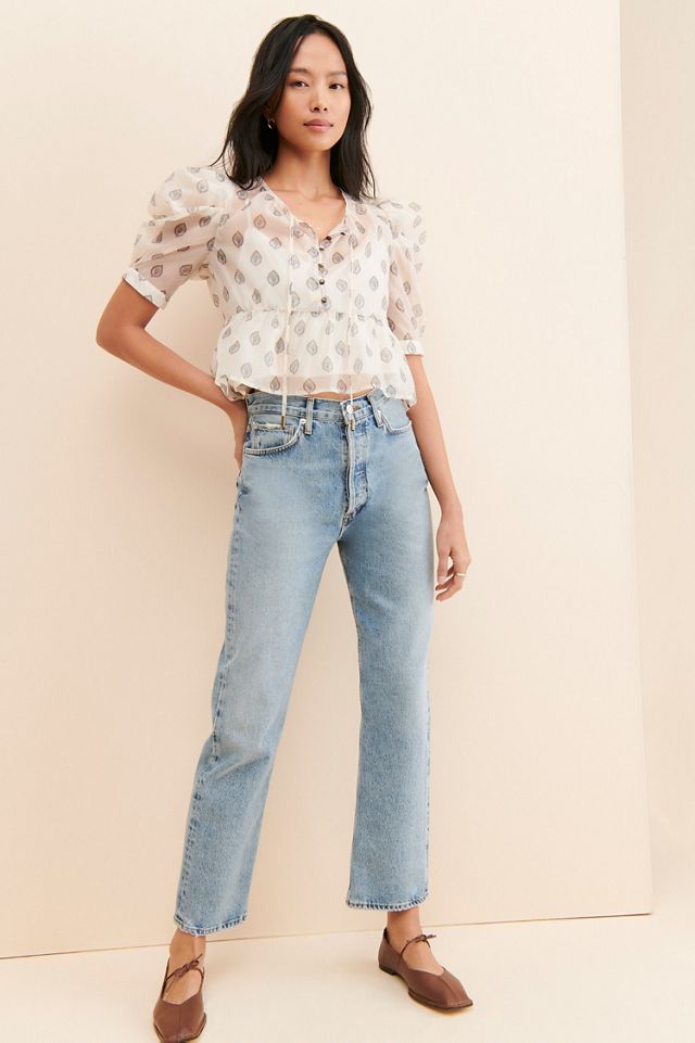 Puff-Sleeve Henley Blouse #3