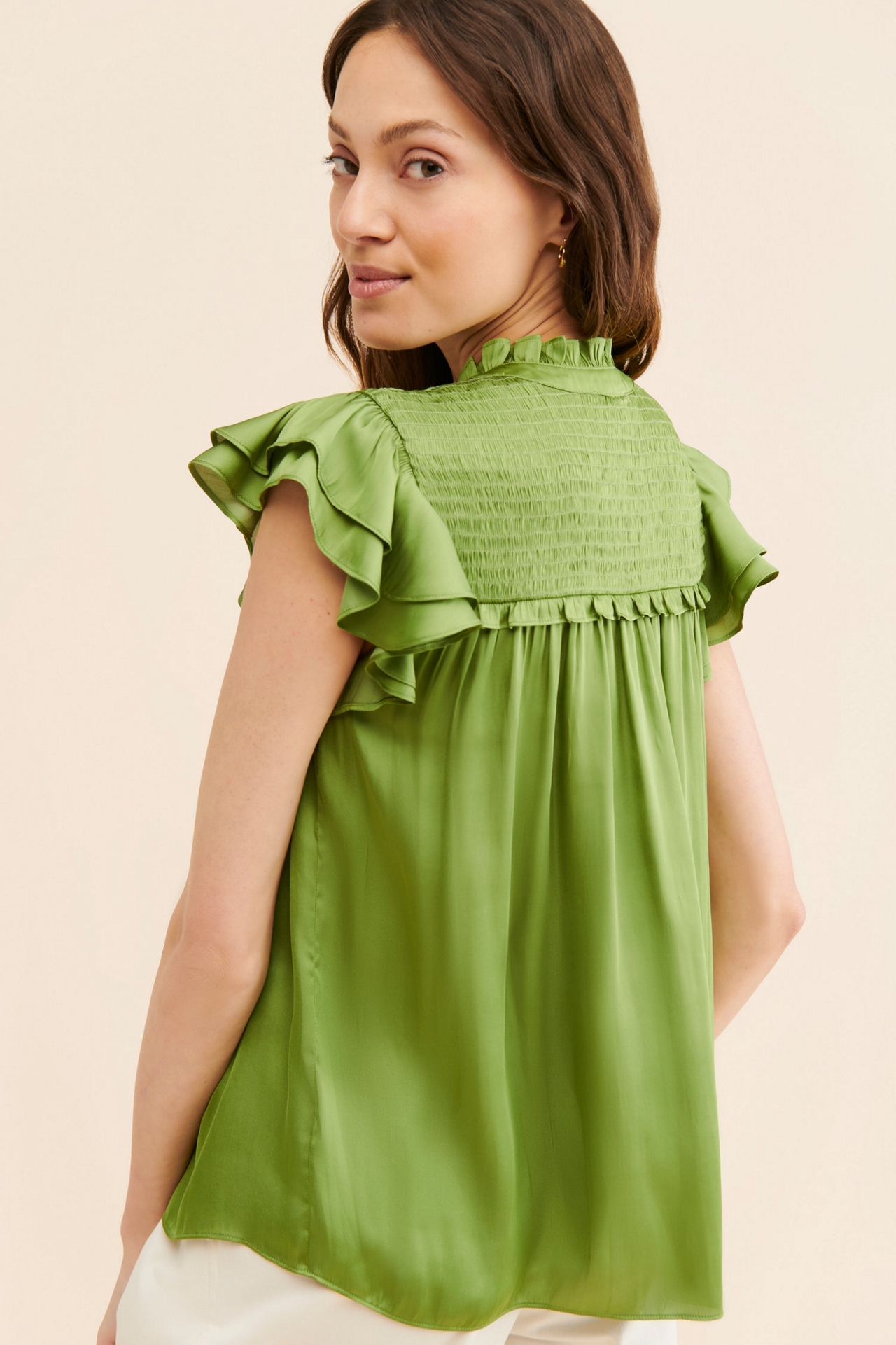 Current Air Smocked Ruffled-Sleeve Blouse