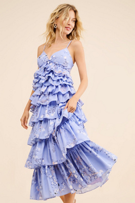 Geisha Designs Sleeveless Floral Tiered Midi Dress